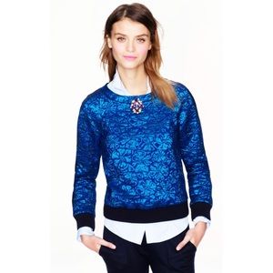 NWT J Crew Blue Delphinium Jacquard Sweatshirt, 00